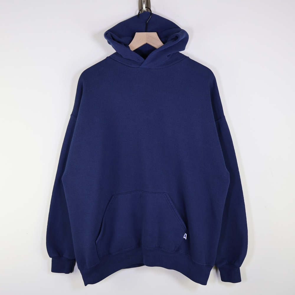 Vintage Russell Athletic Hoodie Mens XXL Navy Blue Made‎ in USA Blank Pullover